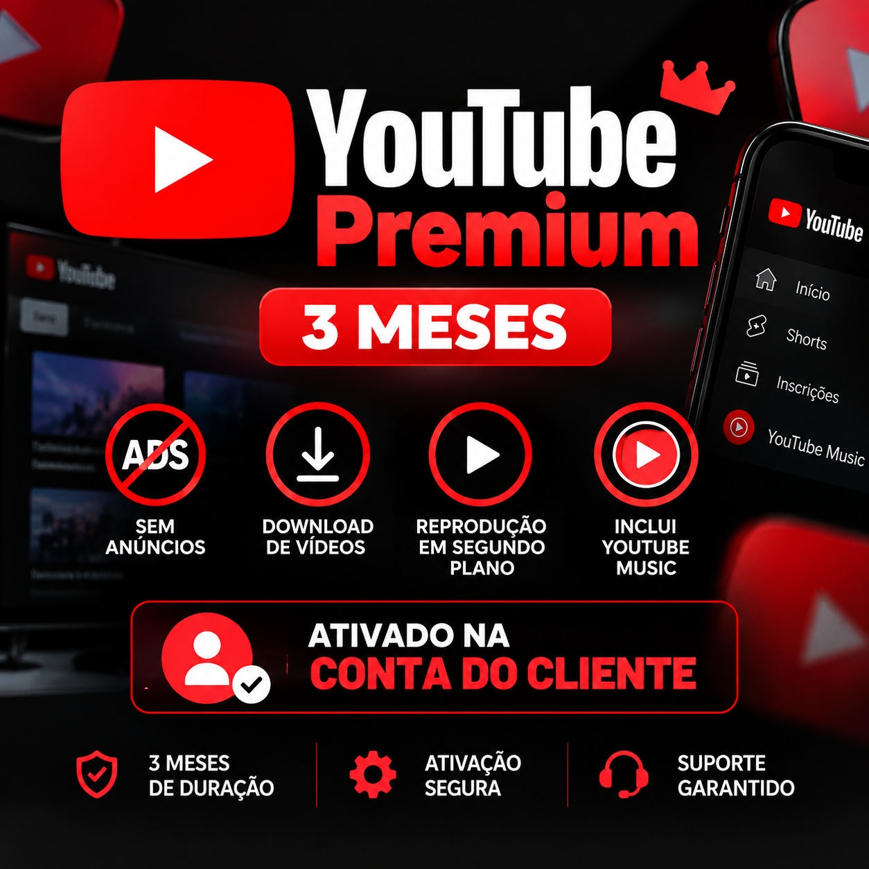 YouTube Premium – 3 Meses | Ativado na sua Conta